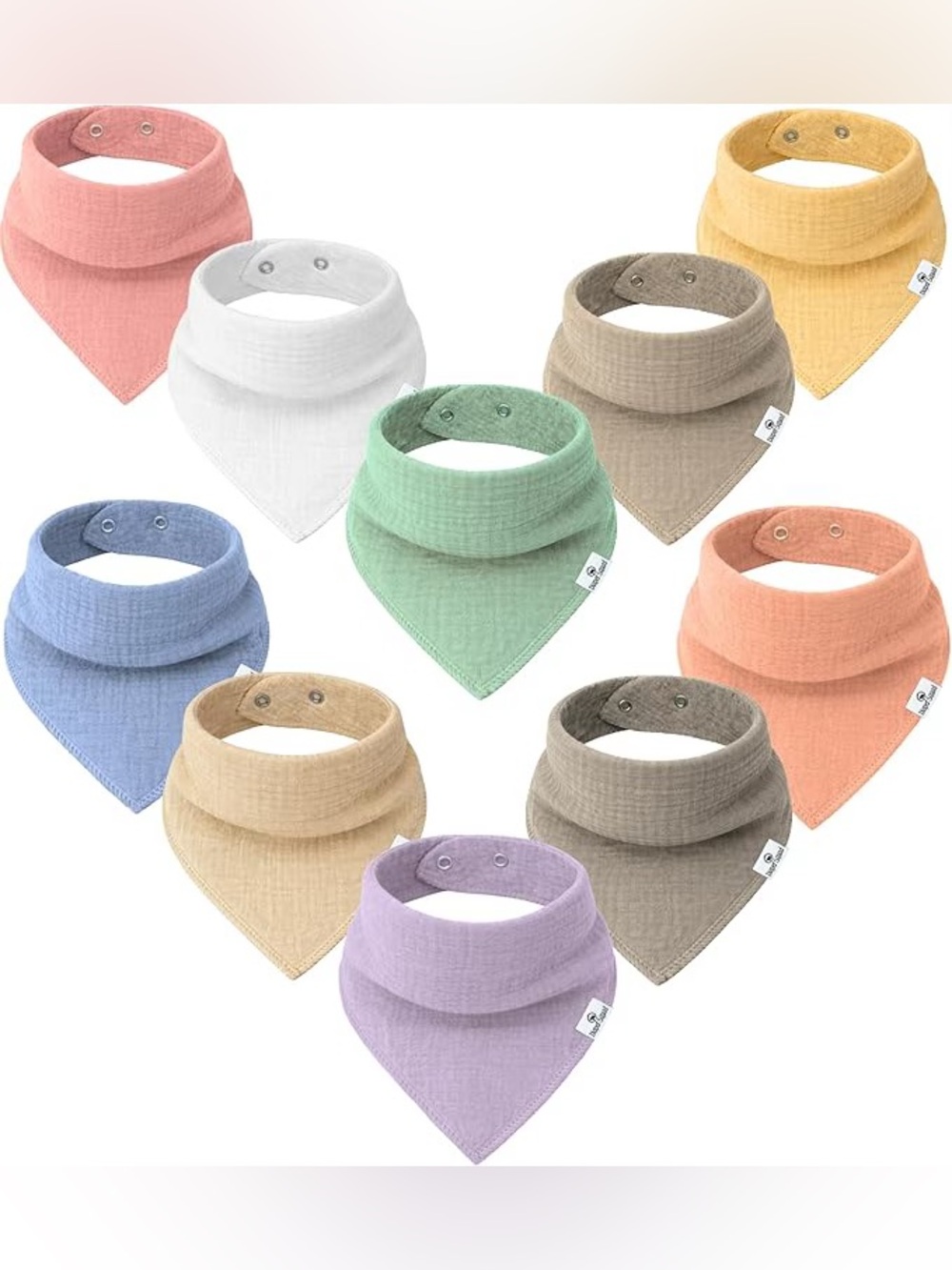 Diaper Squad 10 pack Pastel Muslin Organic Cotton Baby Bandana Drool Bibs Set